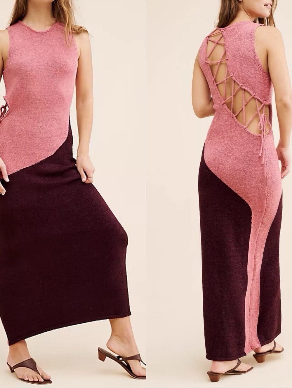 Anthropologie Sunday in Brooklyn Sleeveless Two-Tone Cutout Knit Maxi Dress LRG